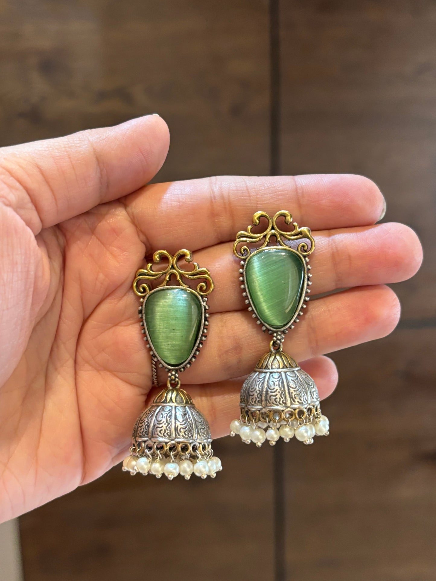 Yamini Dual Tone Green Earring