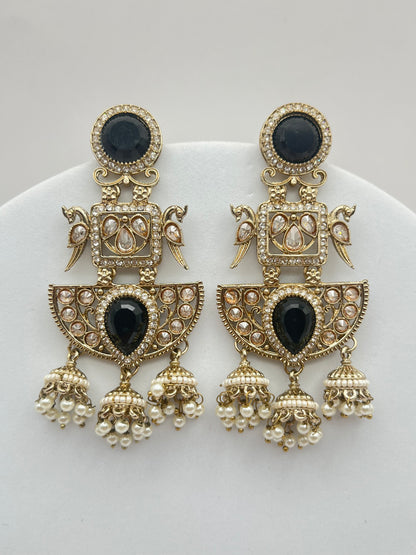 Barkha Black Stone with peacock Earring