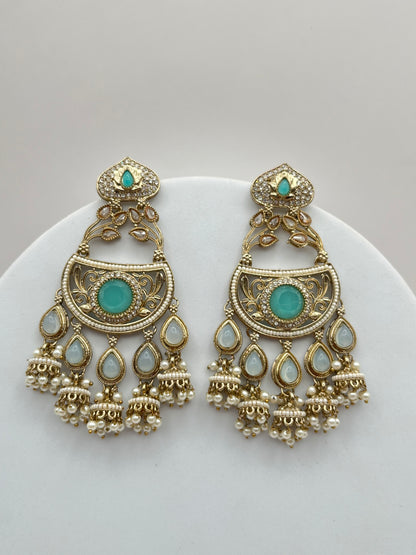 Sharanya Turquoise Long Chandbali Earring