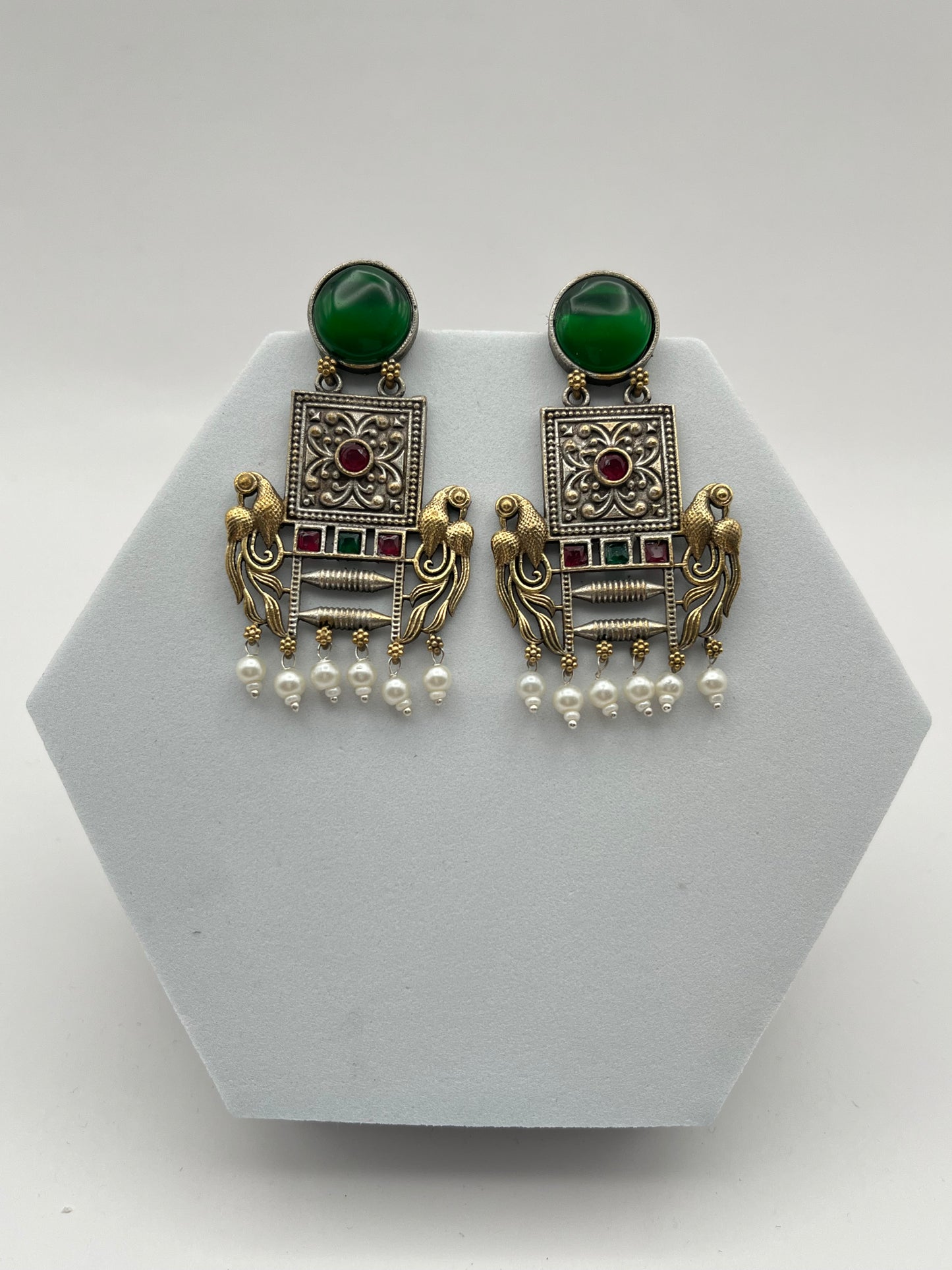 Niharika Green Dual Tone Earrings