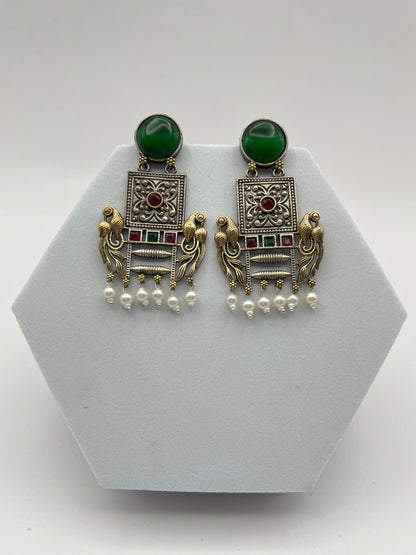 Niharika Green Dual Tone Earrings