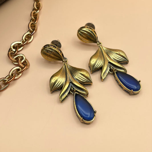 Riya Golden with Blue stone earrings