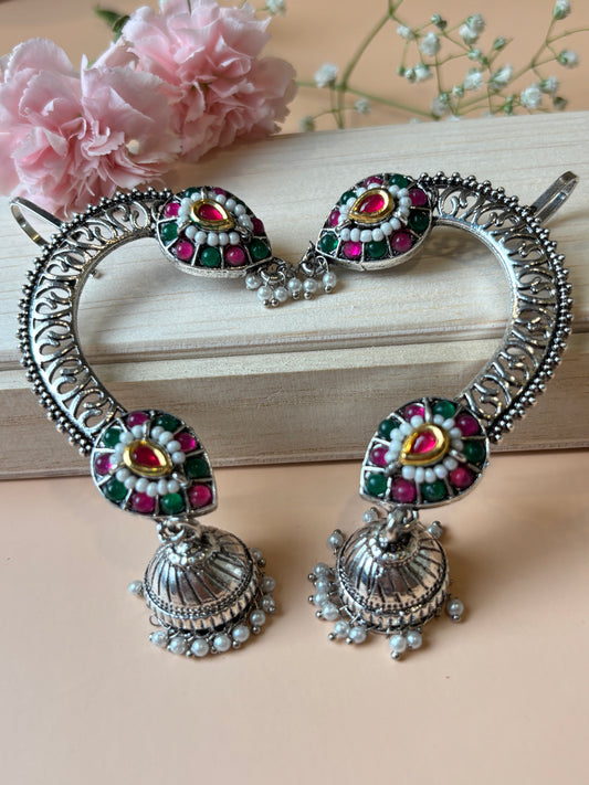 Chaitali Pink & Green Oxidized Earcuffs