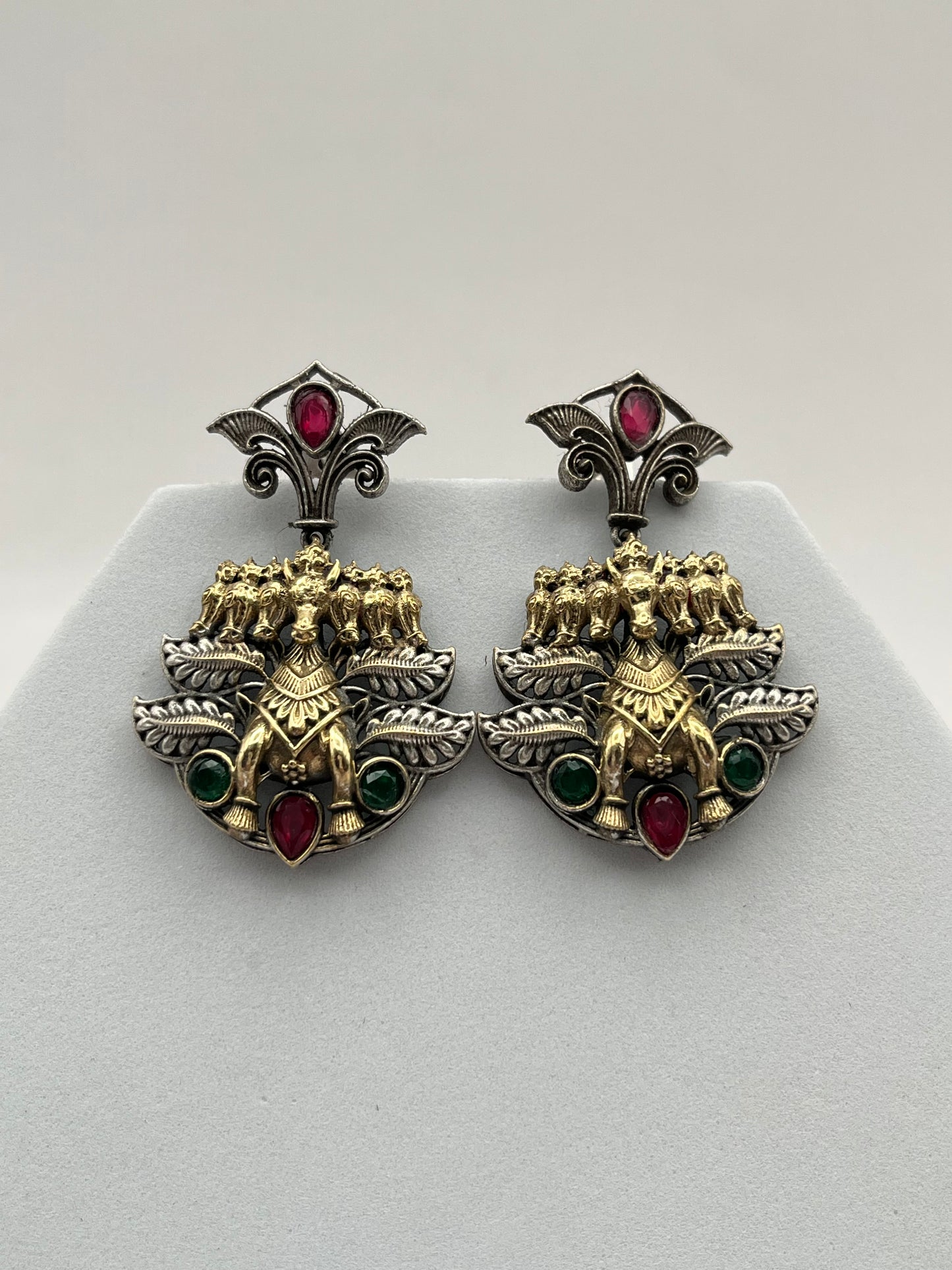 Anvika Pink & Green Seven Horse Earrings
