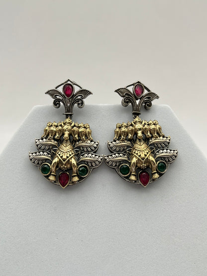 Anvika Pink & Green Seven Horse Earrings