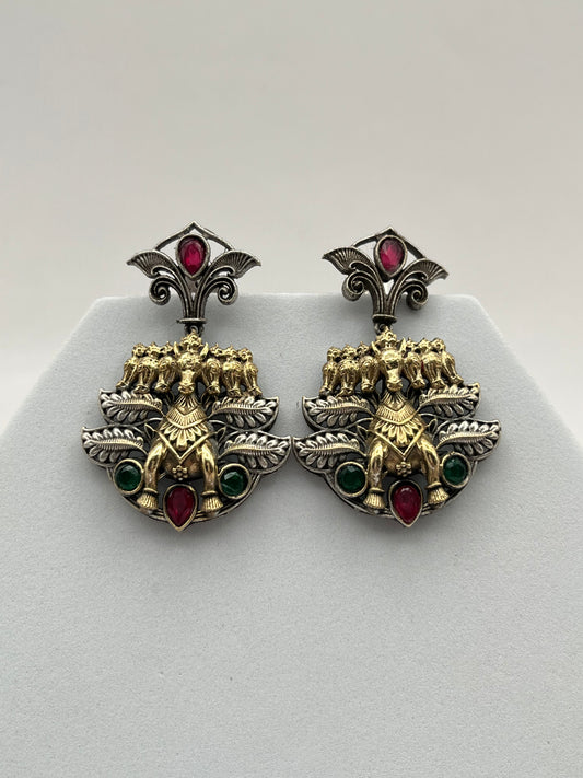 Anvika Pink & Green Seven Horse Earrings