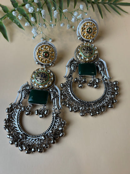 Ishanya Dual Tone Green Long Earring