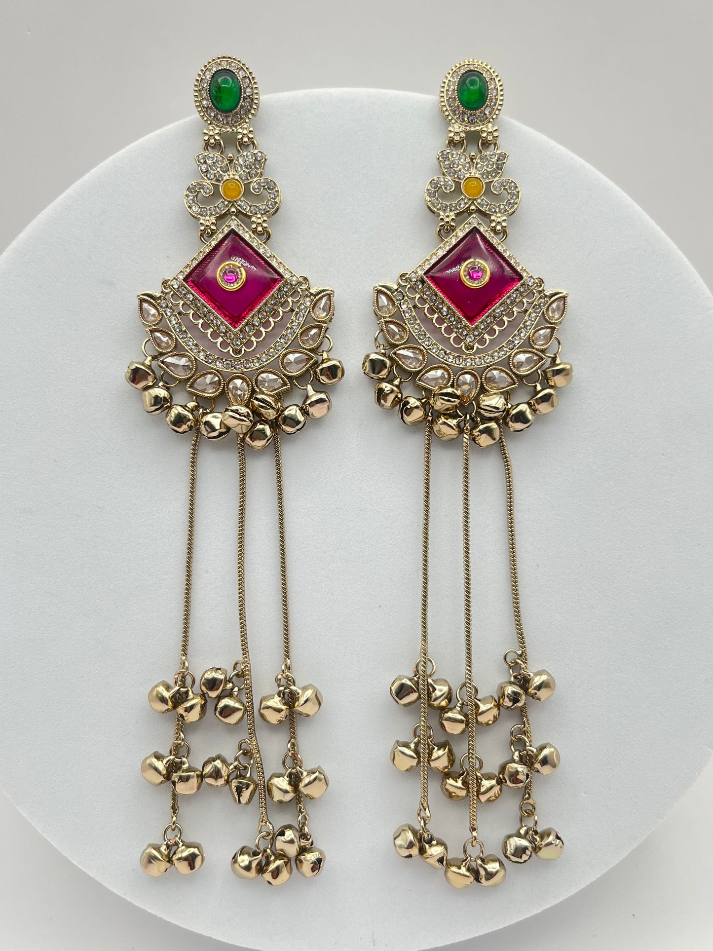 Saumya Green & Pink Mehendi Polish Kashmiri Earring