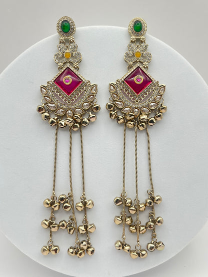Saumya Green & Pink Mehendi Polish Kashmiri Earring