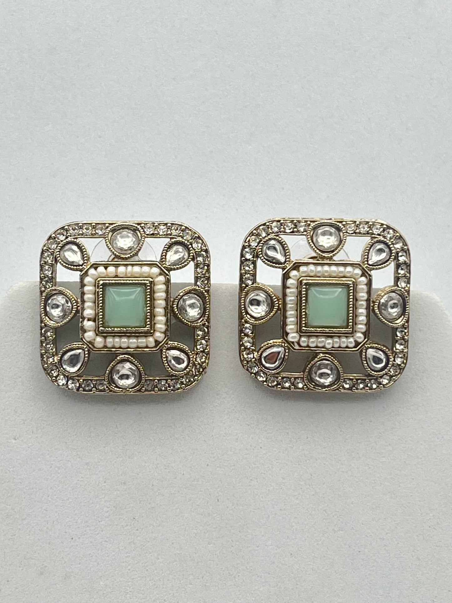 Arika Square shape Mint Green Studs