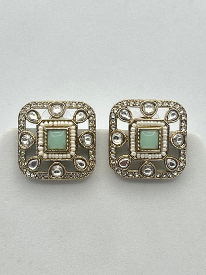 Arika Square shape Mint Green Studs