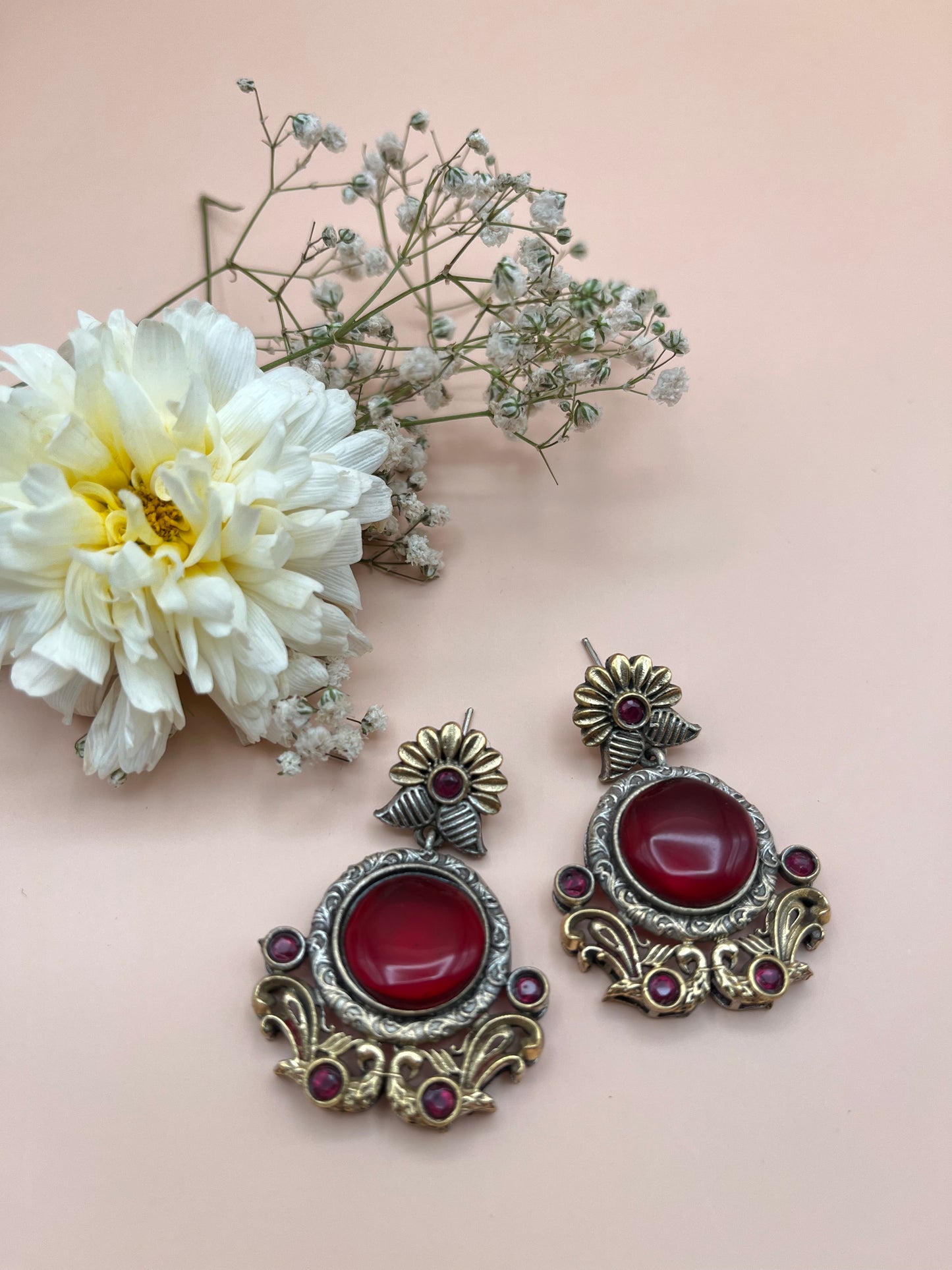 Anamika Red Stone Dual Tone Earrings