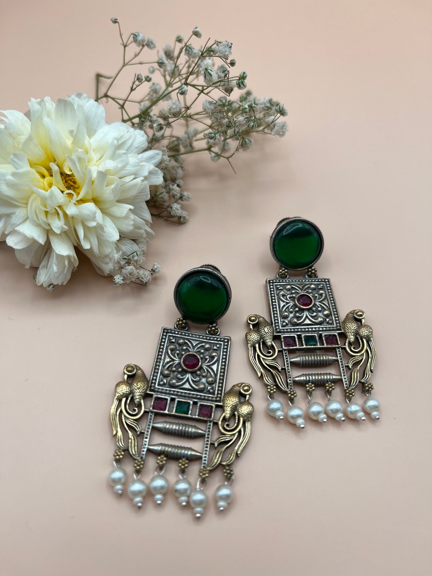 Niharika Green Dual Tone Earrings
