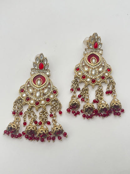 Manaswini Red Line Dangling Earring
