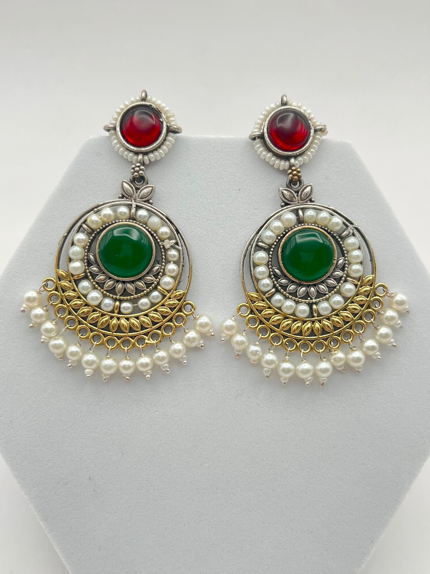 Priyali Red & Green Pearl Chandbali