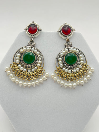 Priyali Red & Green Pearl Chandbali