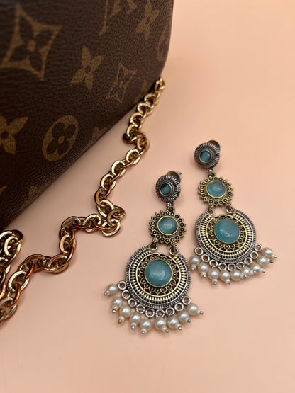Vanshi Blue Dual Tone Long Earrings