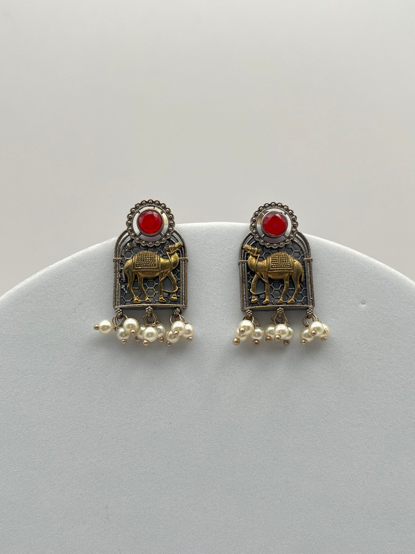 Swati Red Stone Dual Tone Earrings