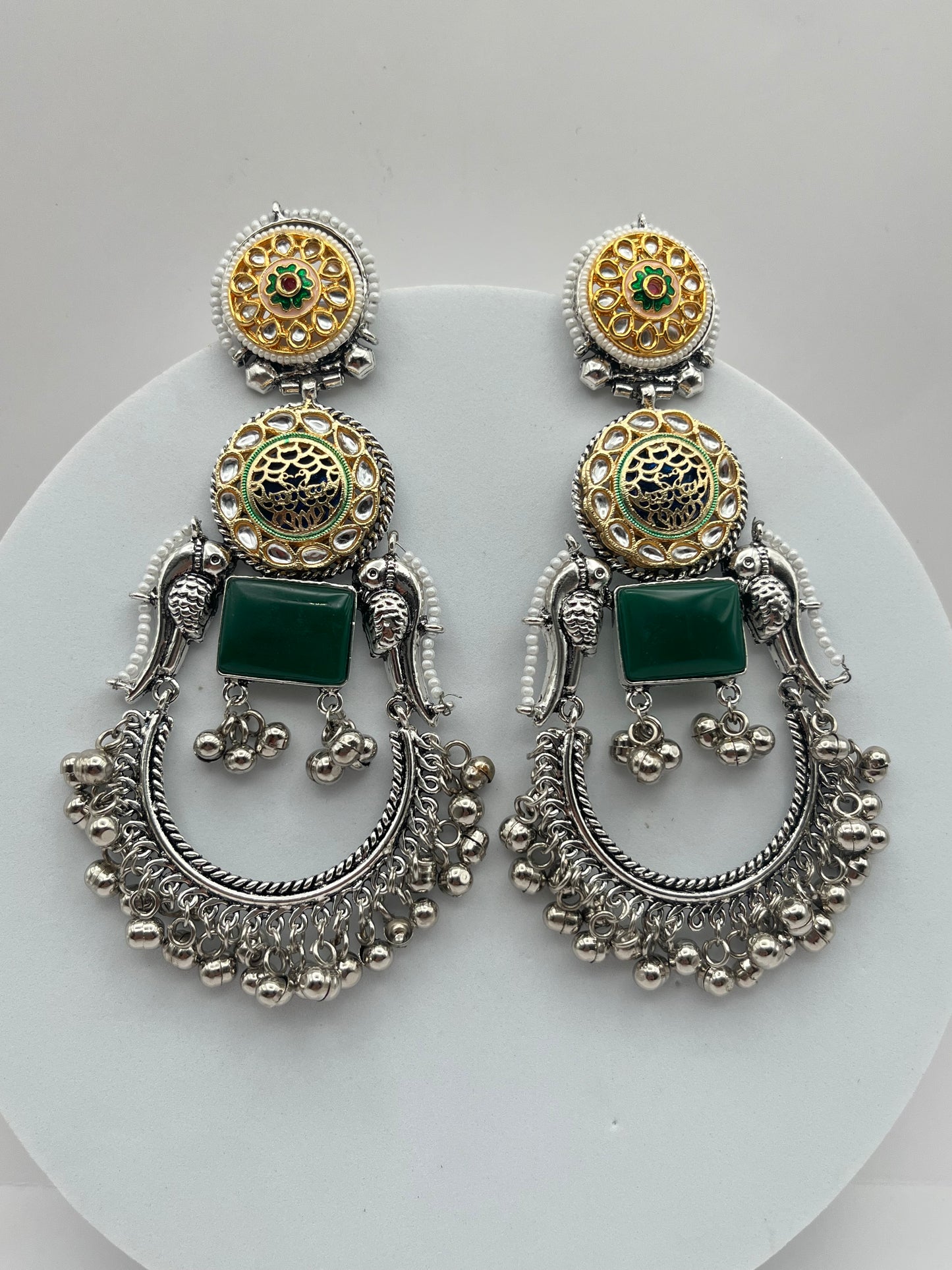 Ishanya Dual Tone Green Long Earring
