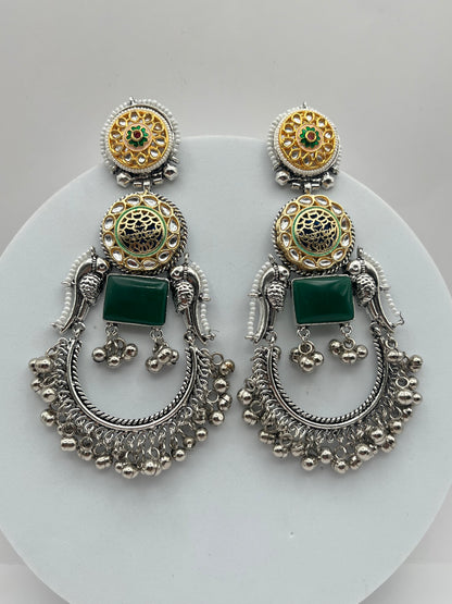 Ishanya Dual Tone Green Long Earring