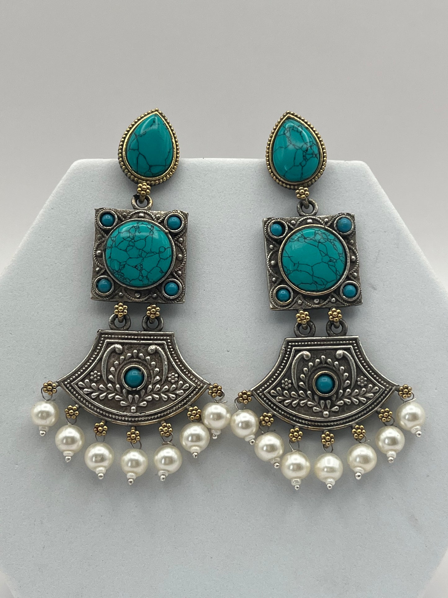 Shivani Turquoise Blue Dual Tone Long Earrings