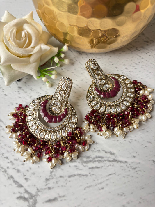 Ahana Wine color Kundan Chandbali