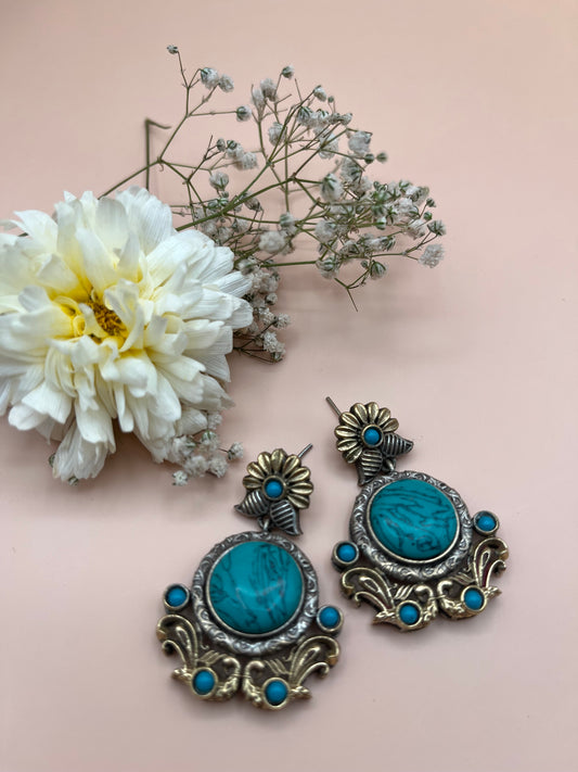 Anamika Turquoise Blue Stone Dual Tone Earrings