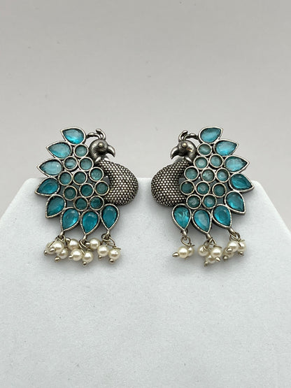 Mohini Blue stone peacock oxidized earring