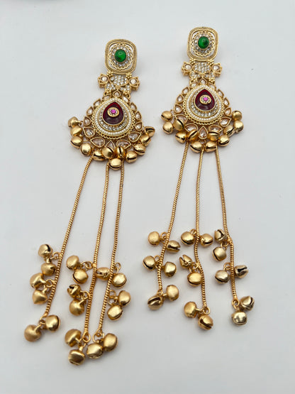 Pranavi Rajwadi Polish Golden Green and Red Kashmiri Earring
