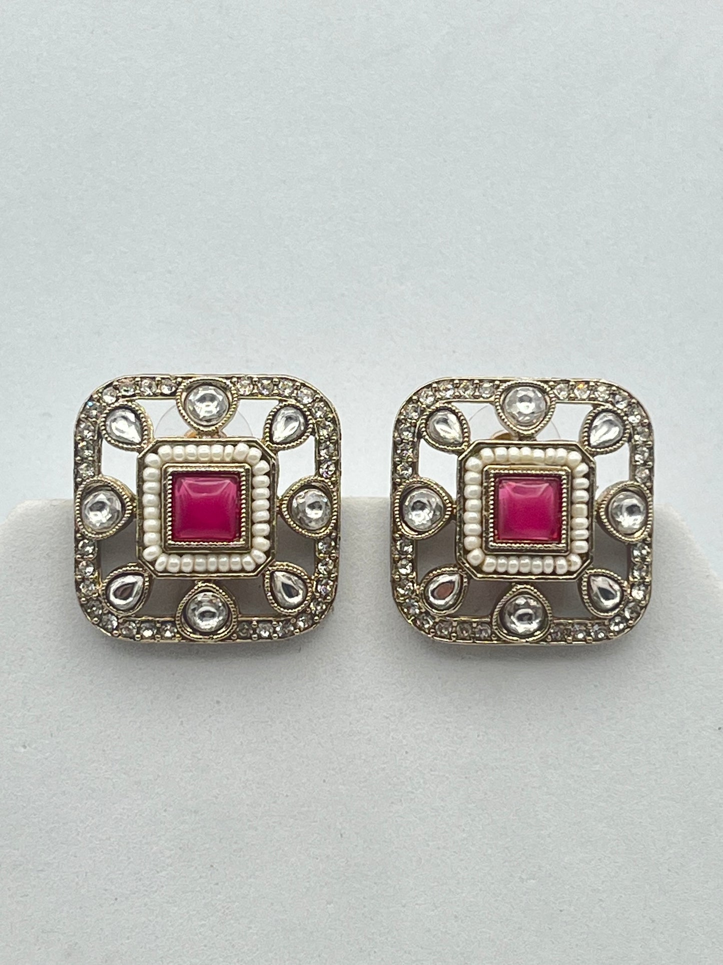 Arika Square shape Rani Pink Studs