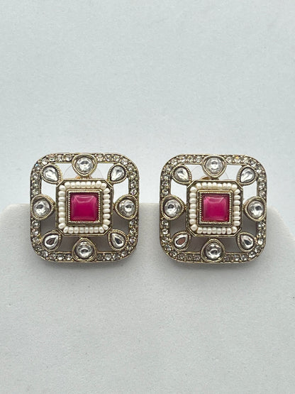 Arika Square shape Rani Pink Studs