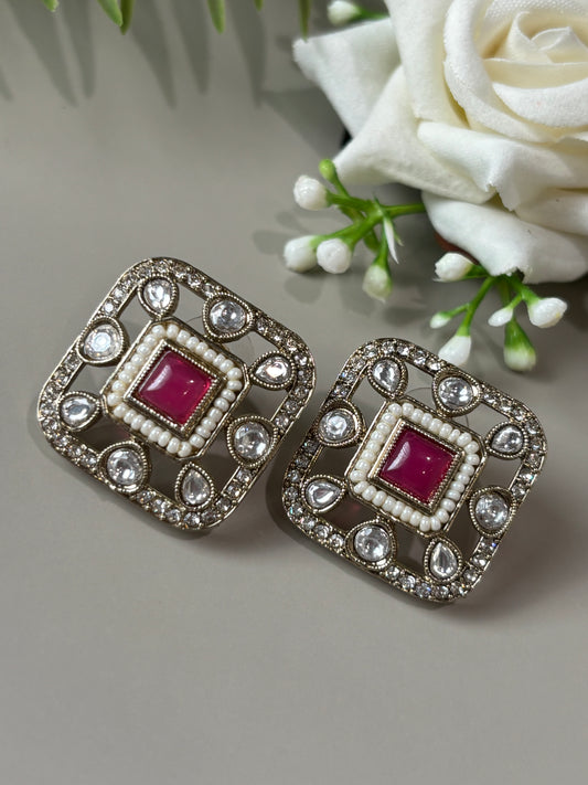 Arika Square shape Rani Pink Studs