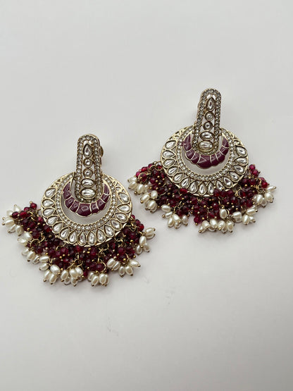 Ahana Wine color Kundan Chandbali