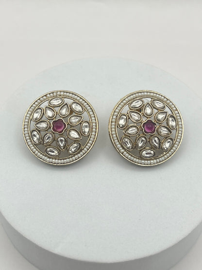 Avika Round shape Wine Stone Studs