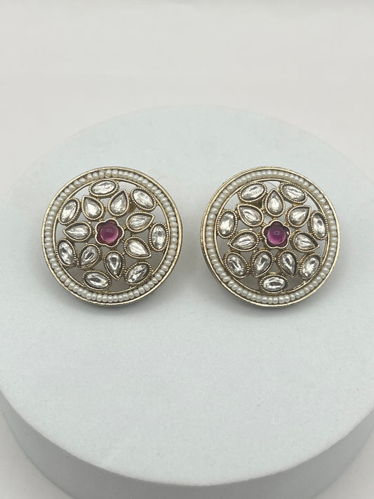 Avika Round shape Wine Stone Studs