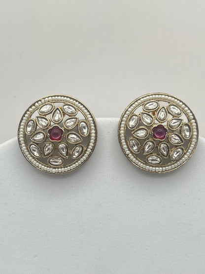 Avika Round shape Wine Stone Studs