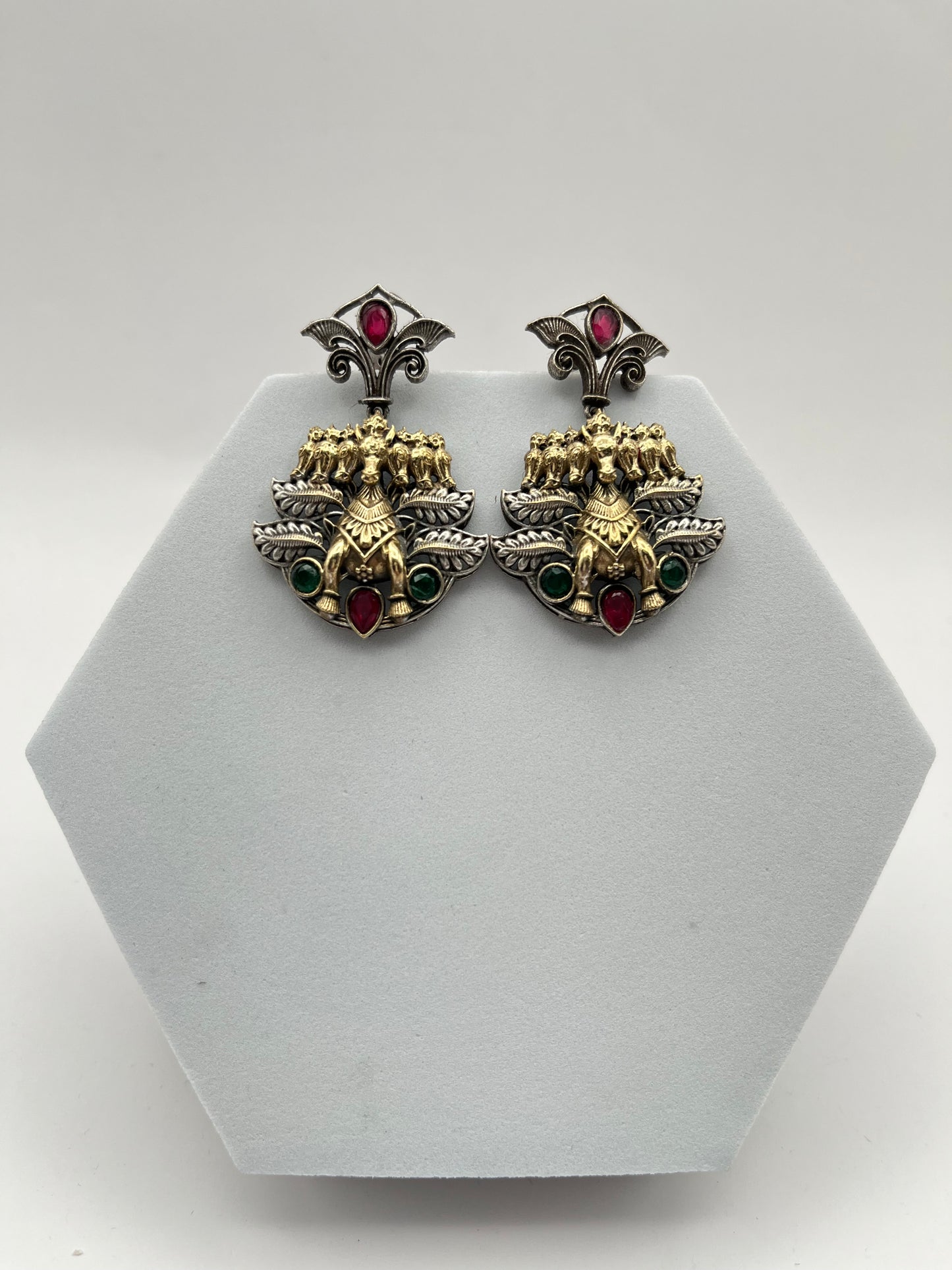 Anvika Pink & Green Seven Horse Earrings