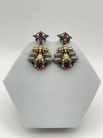 Anvika Pink & Green Seven Horse Earrings