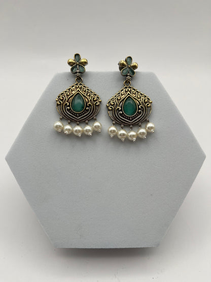 Misha Sea Green Dual Tone Earring