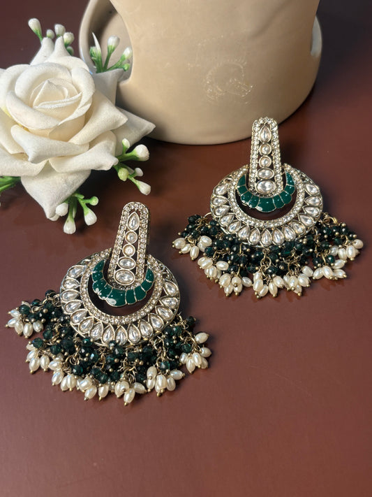 Ahana Green color Kundan Chandbali