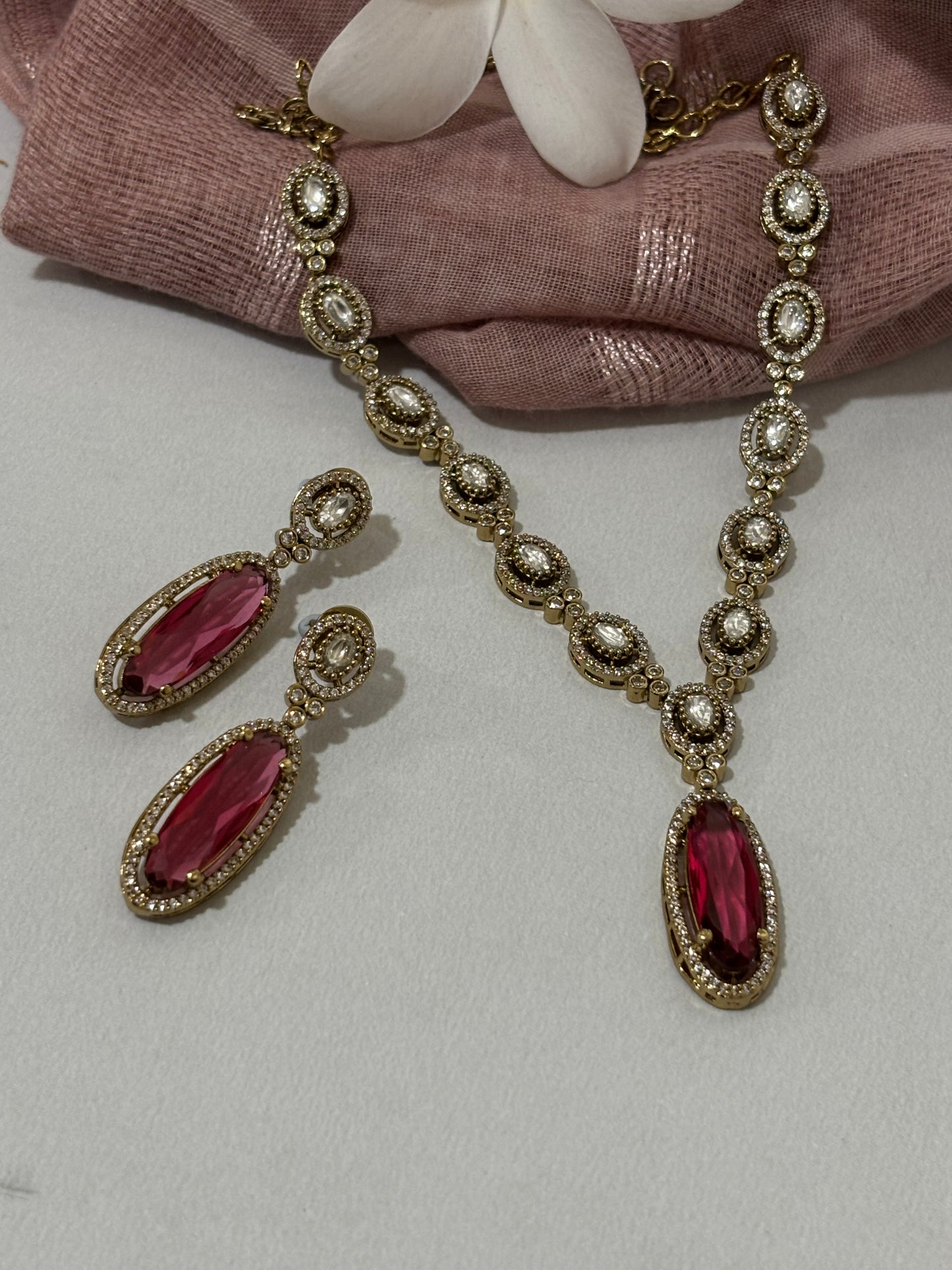 Ishani Red Mossanite Necklace Set