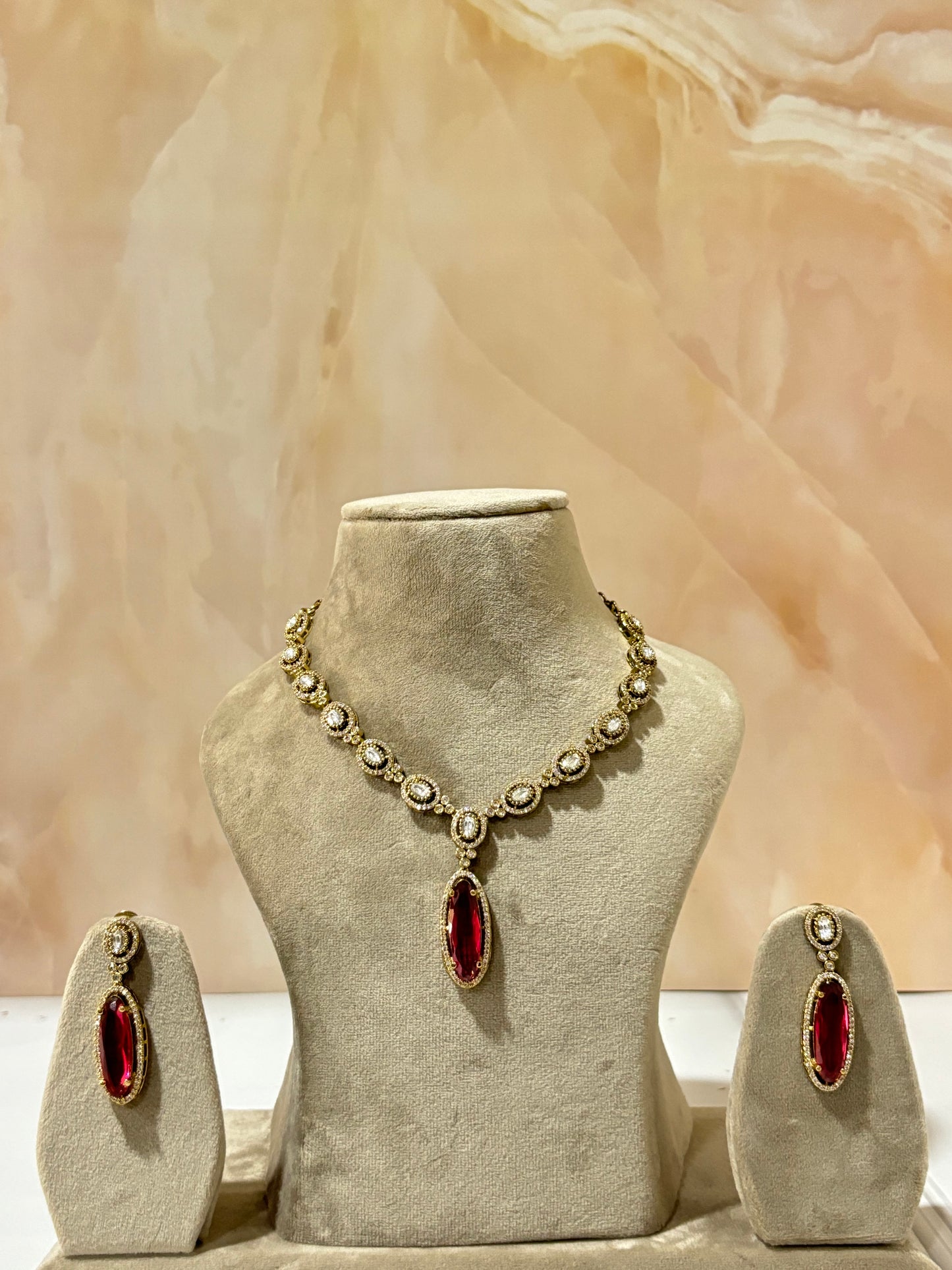 Ishani Red Mossanite Necklace Set