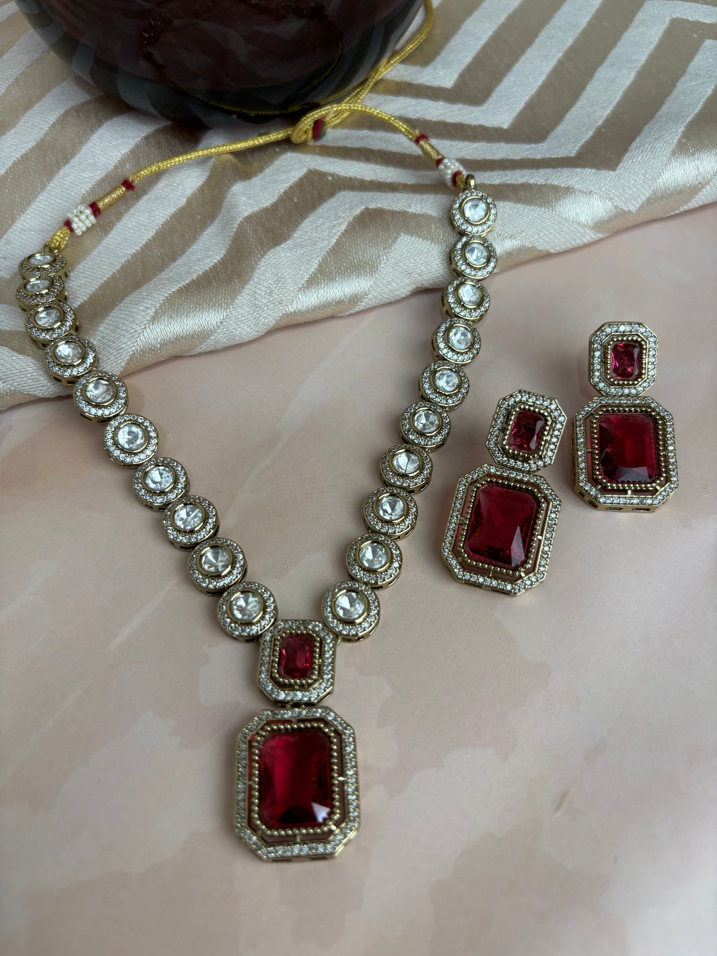 Irya Red Radiant Stone Kundan Necklace Set