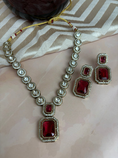 Irya Red Radiant Stone Kundan Necklace Set