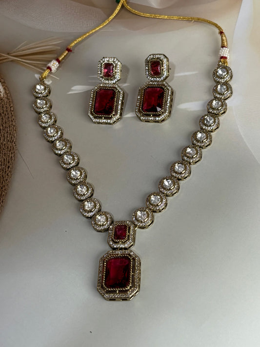 Irya Red Radiant Stone Kundan Necklace Set