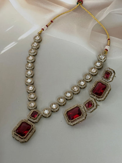 Irya Red Radiant Stone Kundan Necklace Set