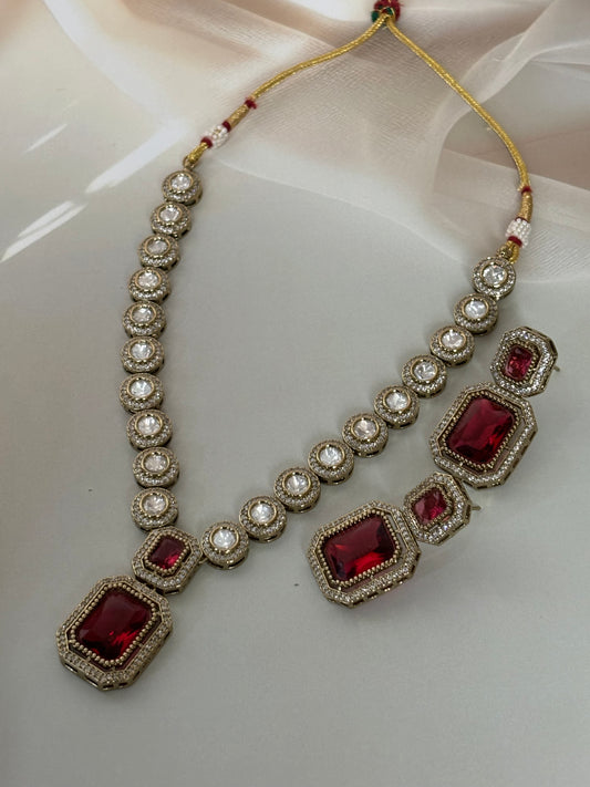 Irya Red Radiant Stone Kundan Necklace Set