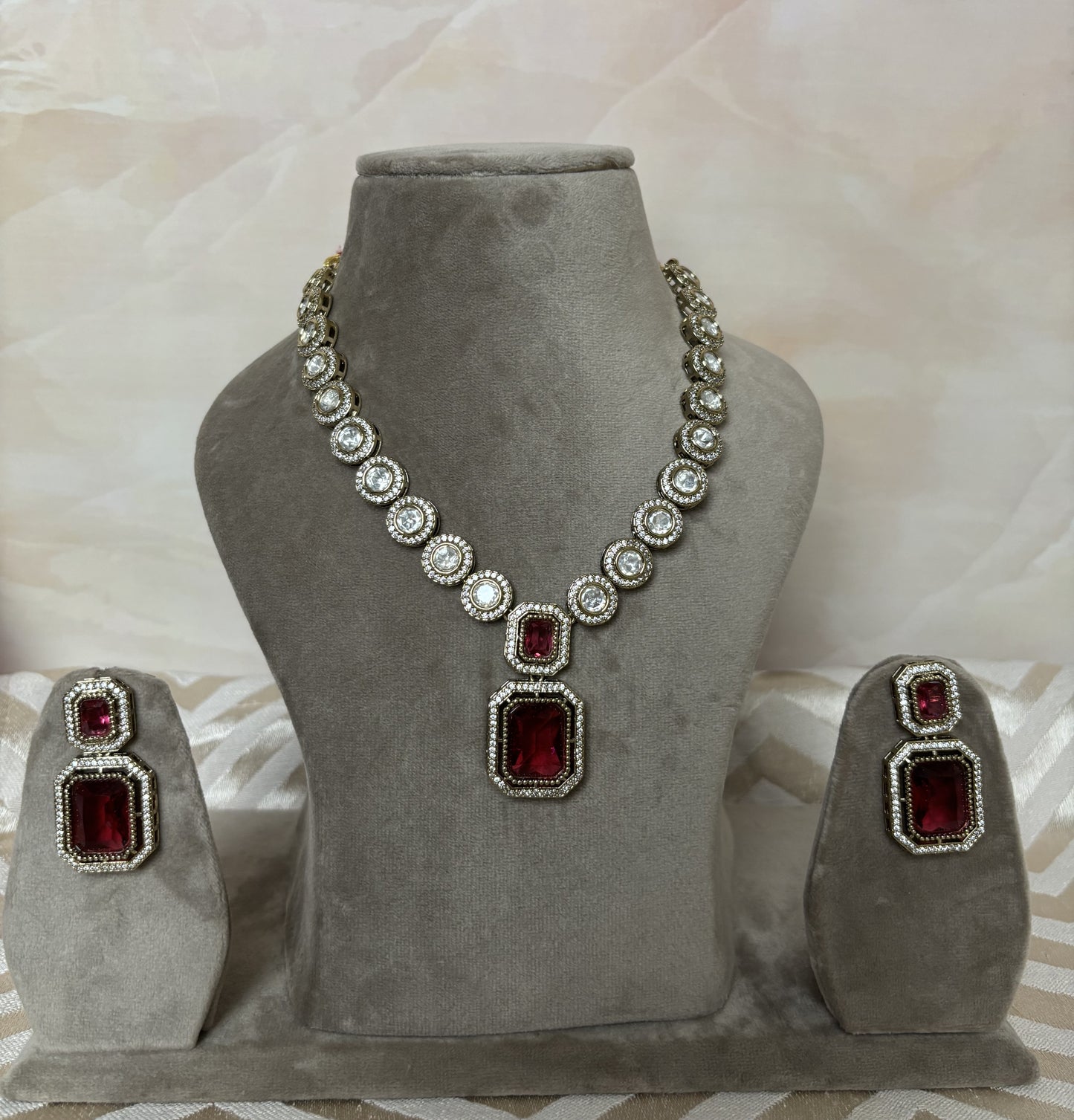 Irya Red Radiant Stone Kundan Necklace Set