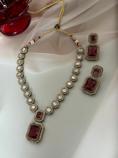 Irya Red Radiant Stone Kundan Necklace Set