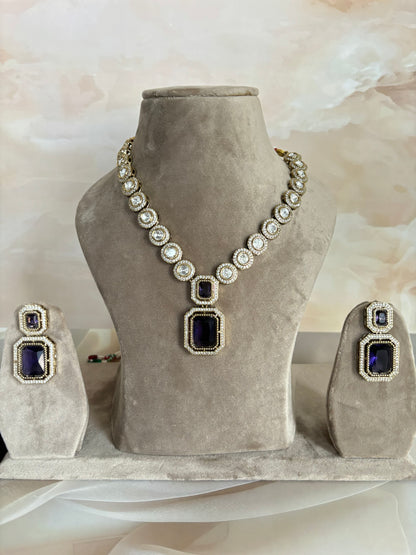 Irya Purple Radiant Stone Kundan Necklace Set